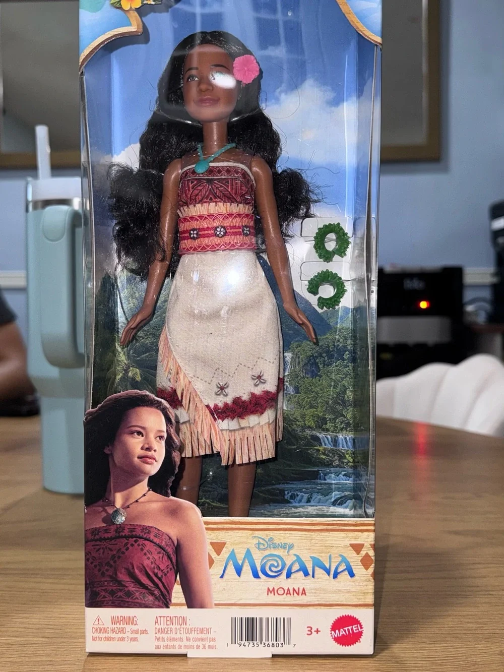 Disney Moana Doll with Pink Flower and Teal Necklace